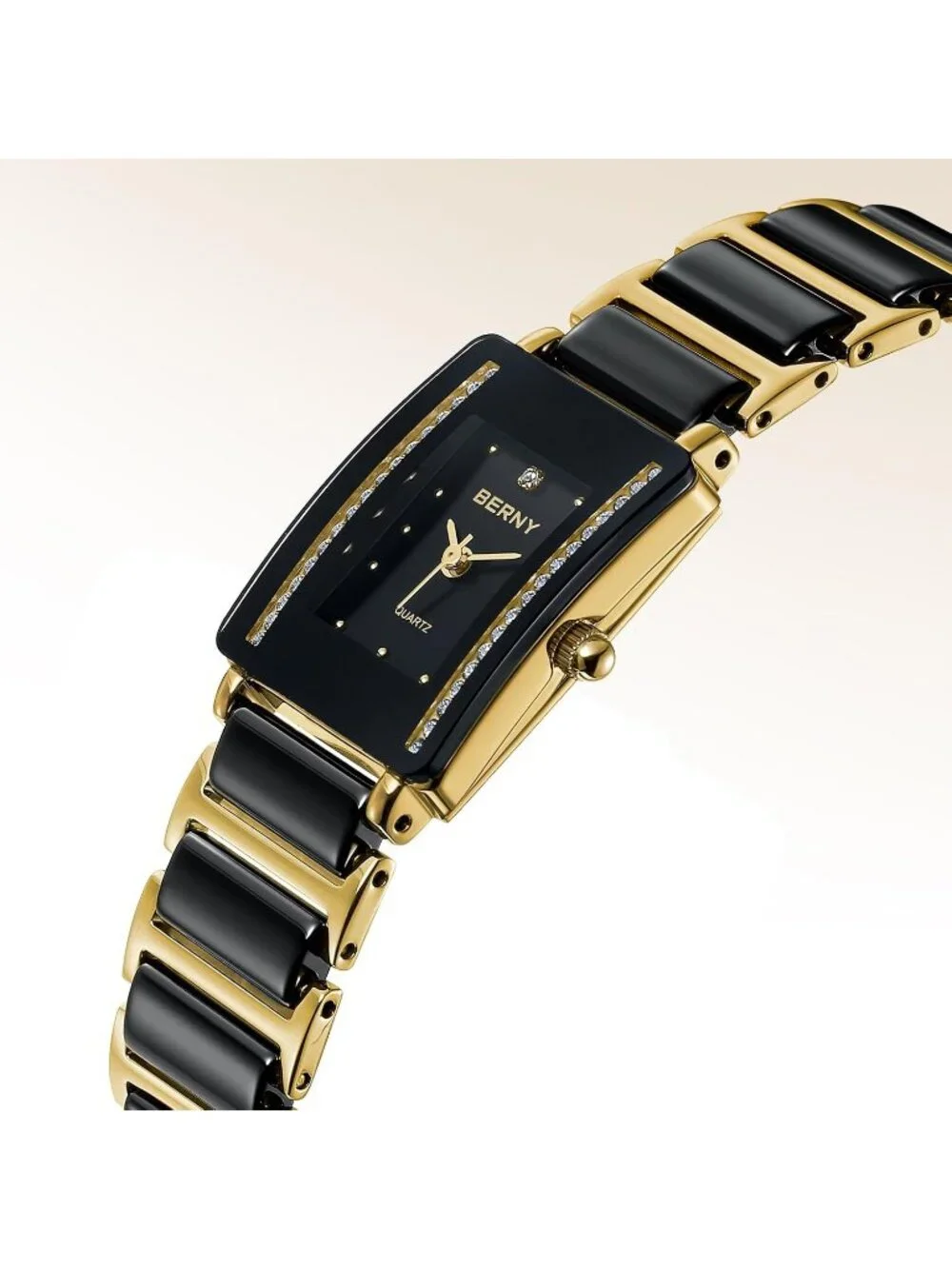 Women's Gold Black Ceramic Band Bracelet Vintage Luxury Dainty Wrist Watch